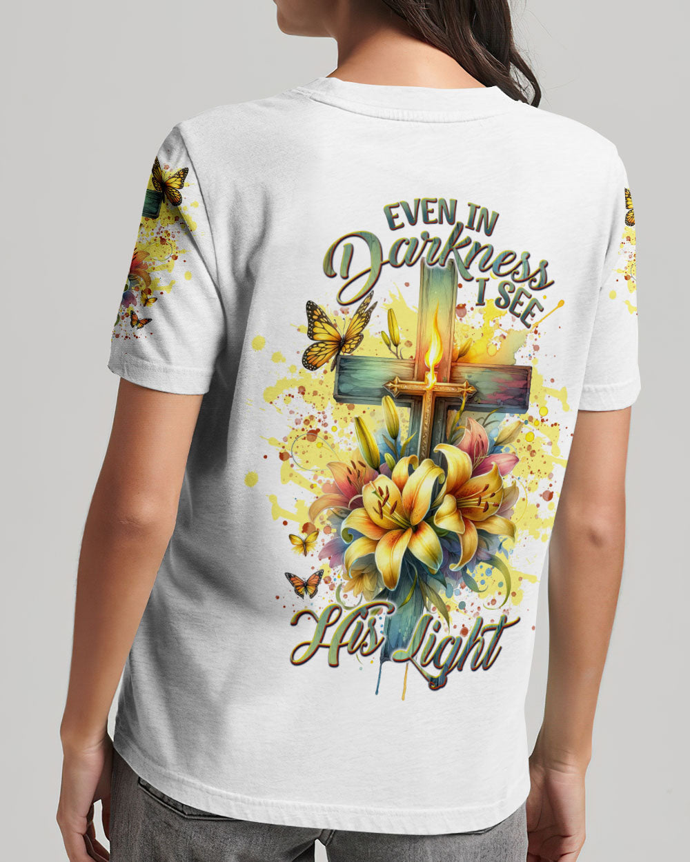 Even In Darkness Lilies Cross Women's All Over Print Shirt - Tlnt1902242