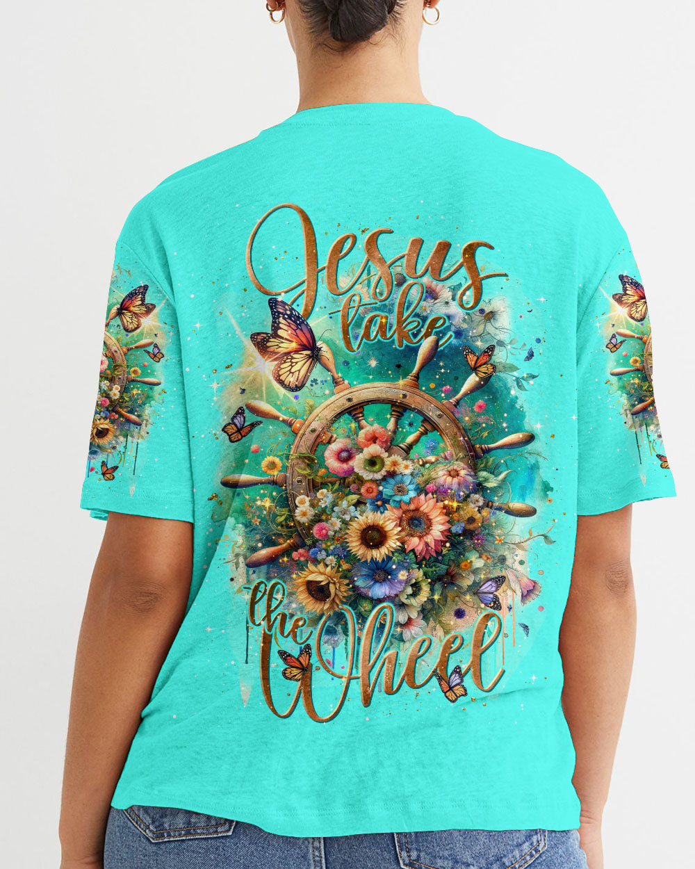 Jesus Take The Wheel Floral Women's All Over Print Shirt - Tlnt2411231