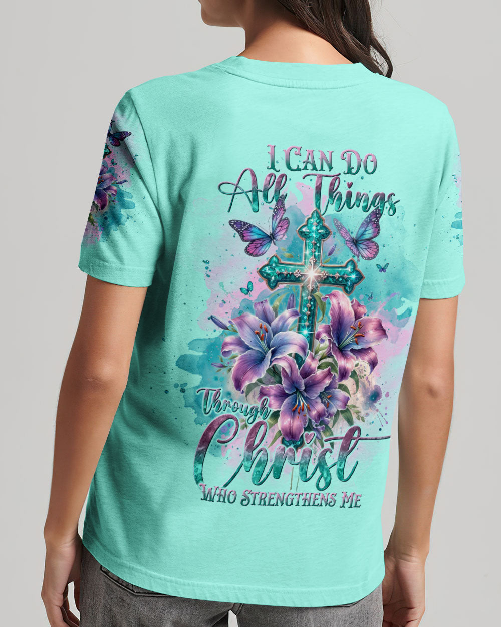 I Can Do All Things Through Christ Cross Lilies Flower Women's All Over Print Shirt - Tlnt2811234