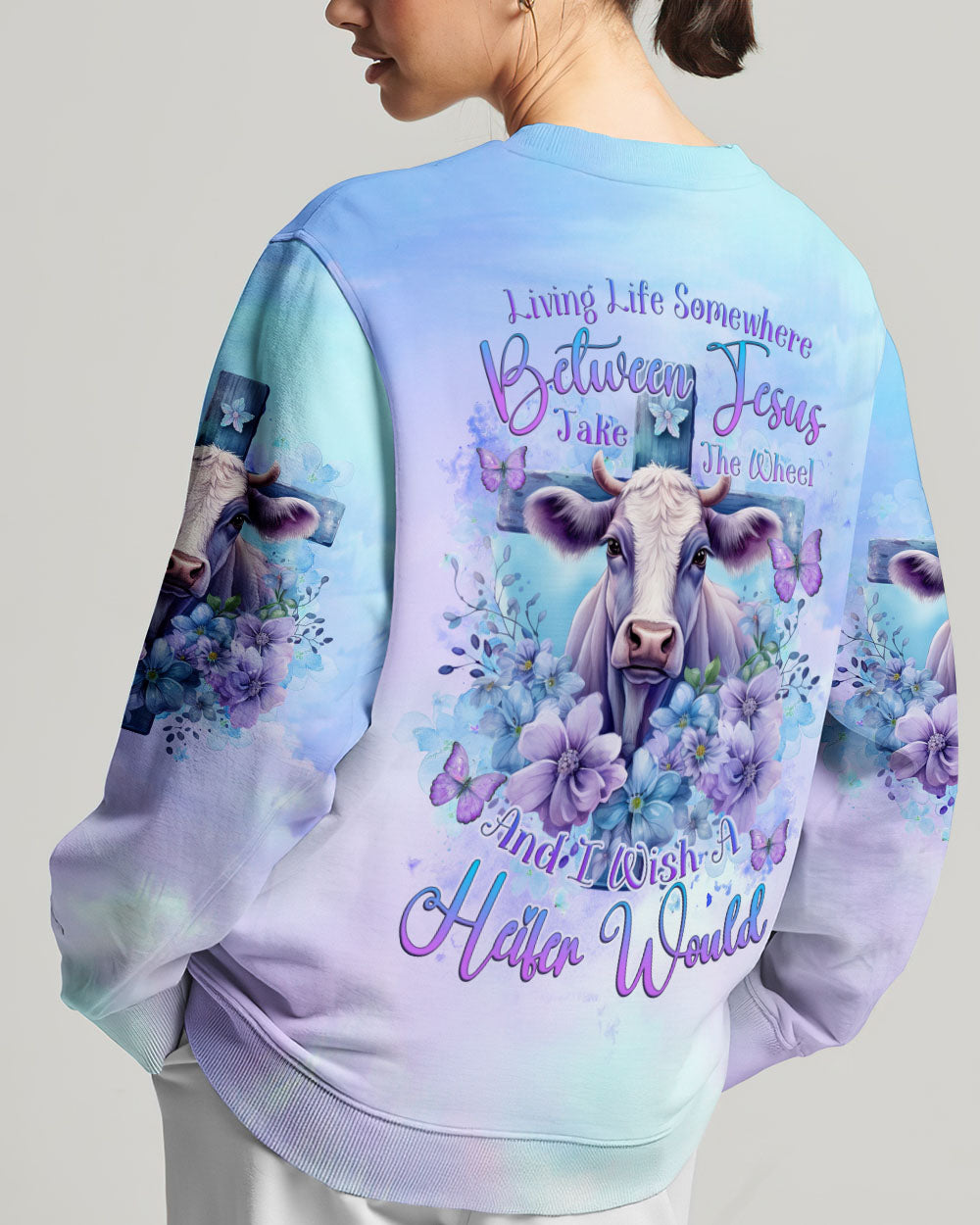 Living Life Somewhere Between Jesus Cow Women's All Over Print Shirt - Tlnz1010231