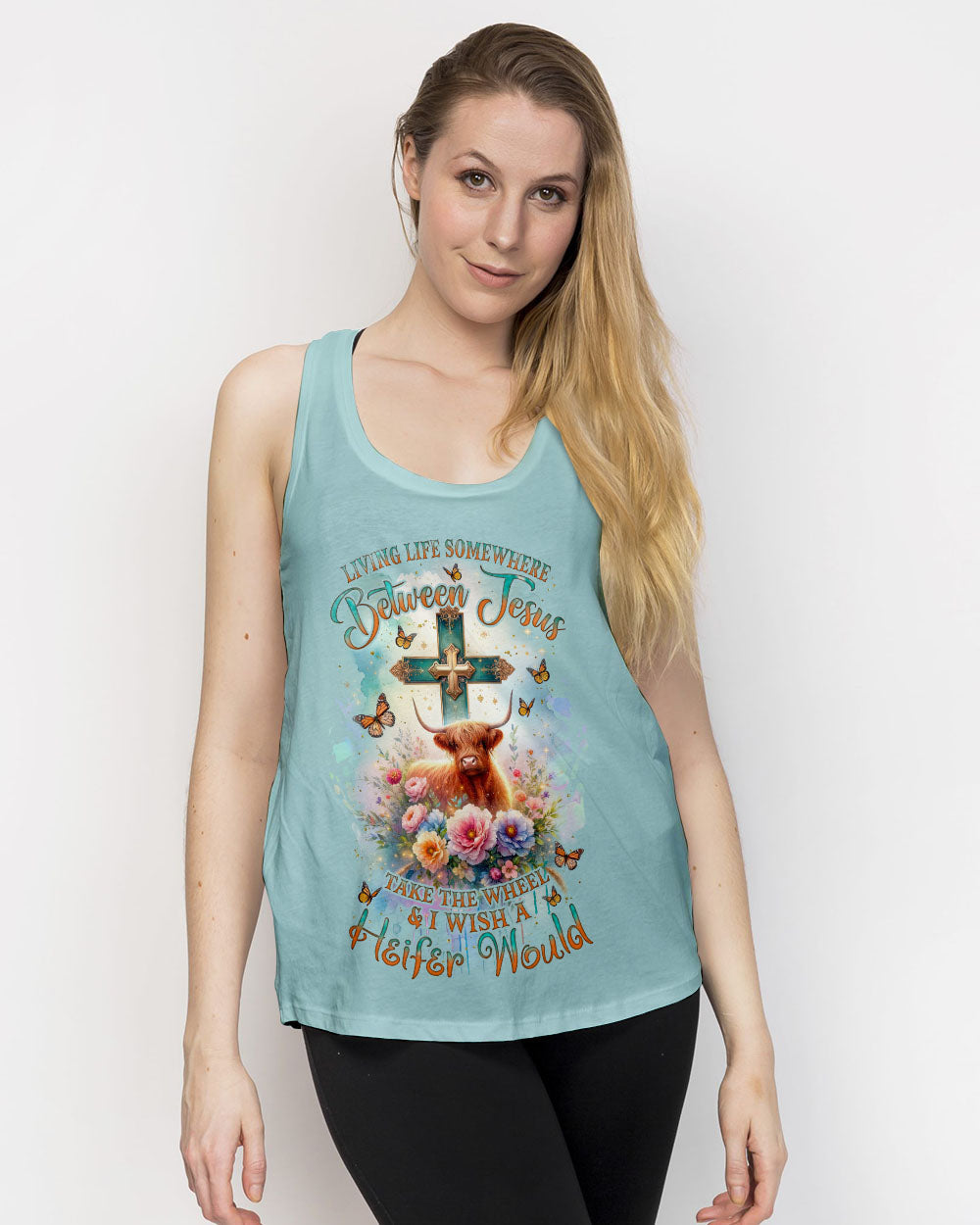 Living Life Somewhere Between Jesus Cow Women's All Over Print Shirt- Tlnz2411233