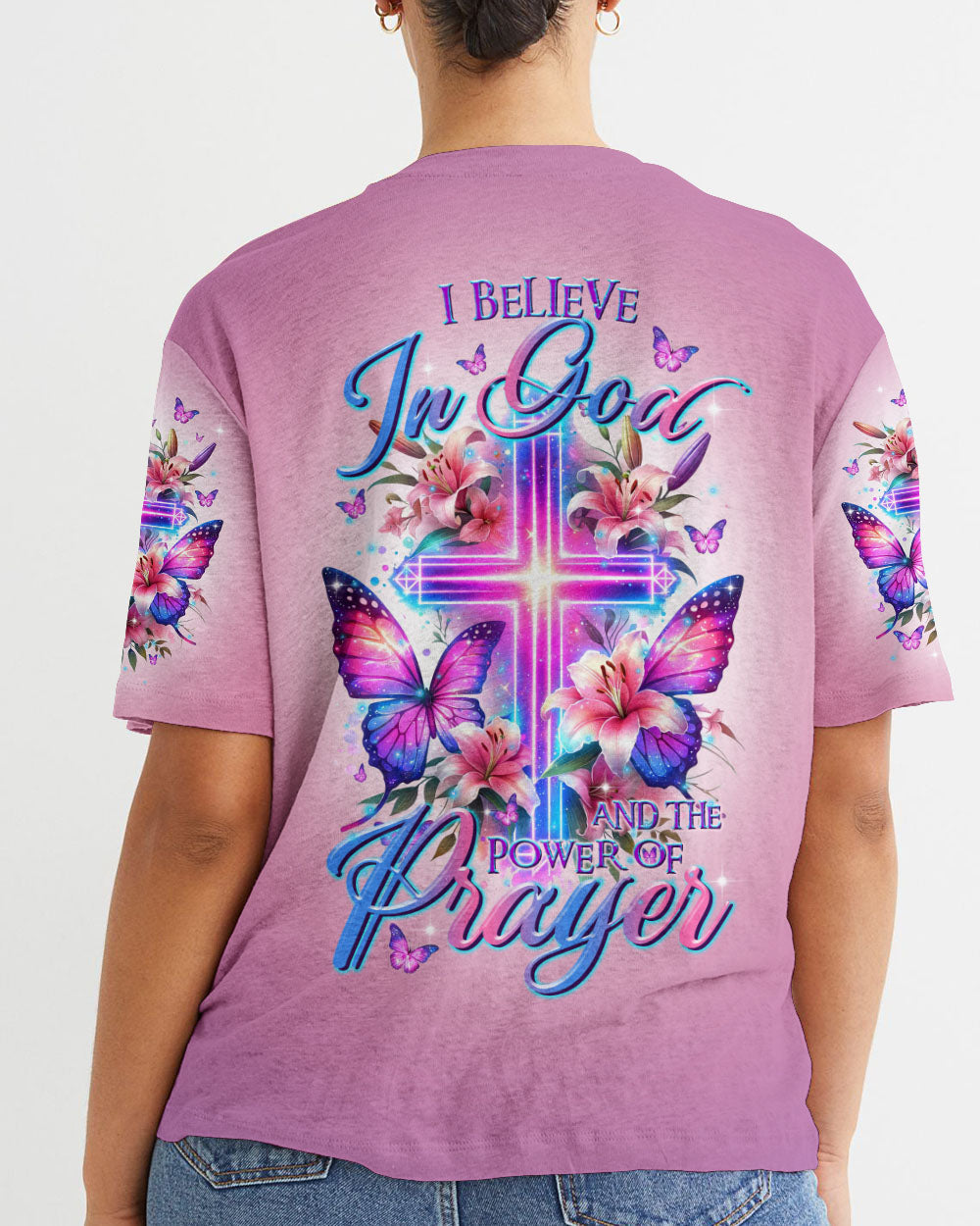 I Believe In God Glowing Cross Lilies Women's All Over Print Shirt - Tltr0112233