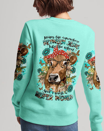 Living Life Somewhere Between Jesus Cow Women's All Over Print Shirt - Tltr2311233