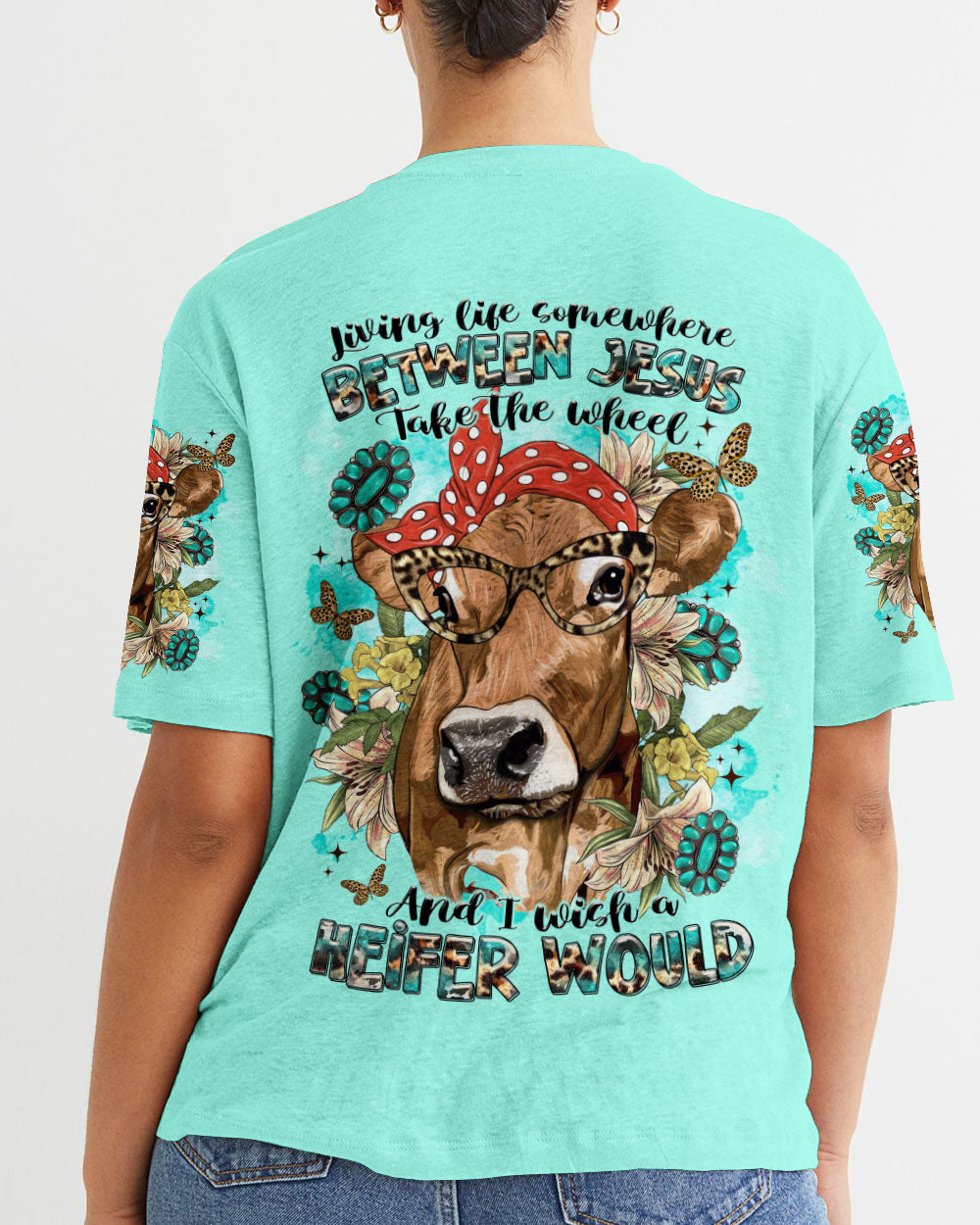 Living Life Somewhere Between Jesus Cow Women's All Over Print Shirt - Tltr2311233