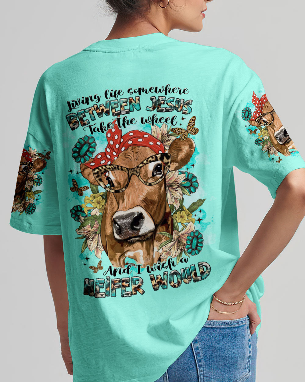 Living Life Somewhere Between Jesus Cow Women's All Over Print Shirt - Tltr2311233