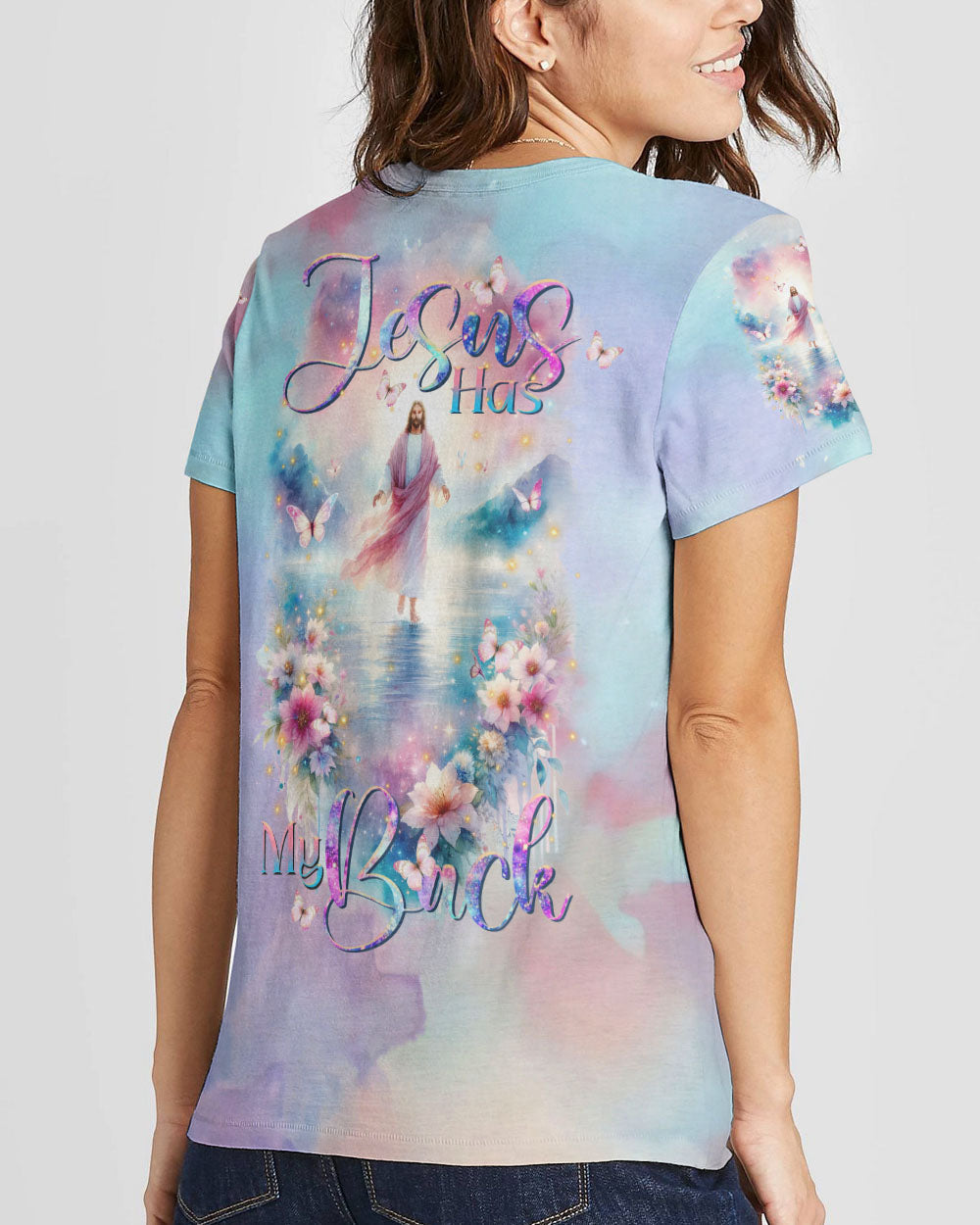 Jesus Has My Back Floral Women's All Over Print Shirt - Tltr2811232