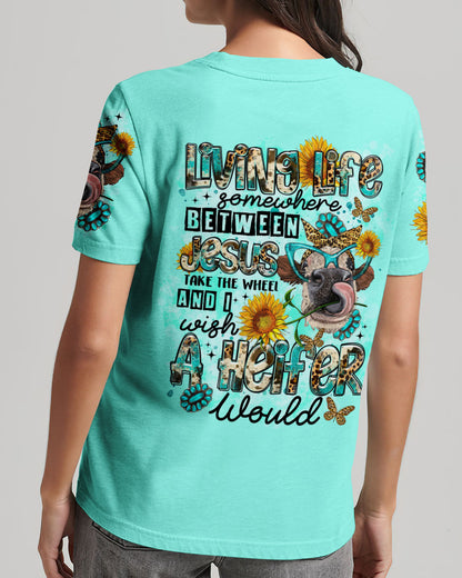 Living Life Somewhere Between Jesus Cow Women's All Over Print Shirt - Tltr2902243