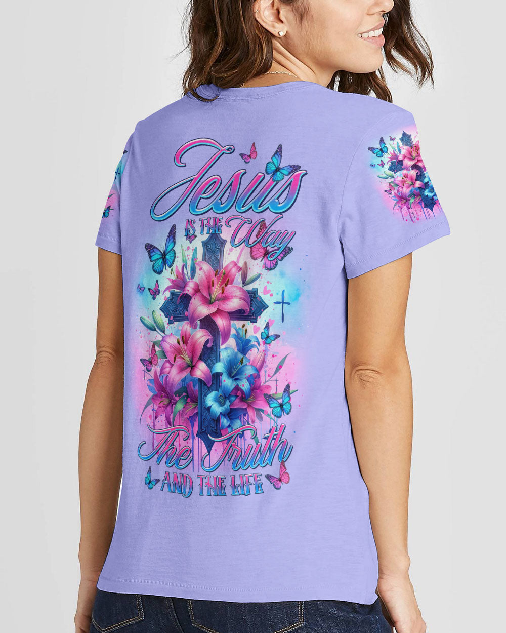 Jesus Is The Way Lilies Cross Women's All Over Print Shirt - Tltr3001241