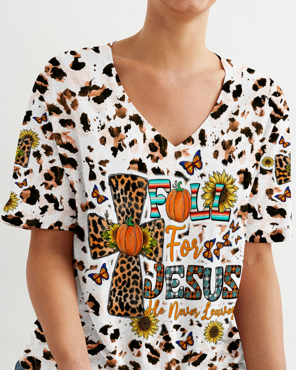 Fall For Jesus Autumn Leopard Women's All Over Print Shirt - Tltw0308234