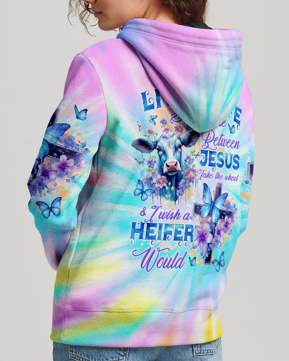 Living Life Somewhere Between Jesus Cow Women's All Over Print Shirt - Tltw1010232