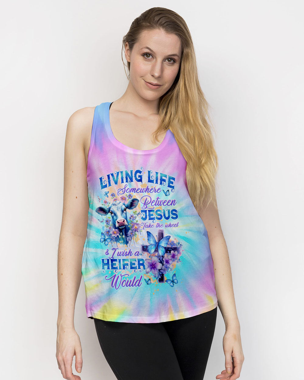 Living Life Somewhere Between Jesus Cow Women's All Over Print Shirt - Tltw1010232