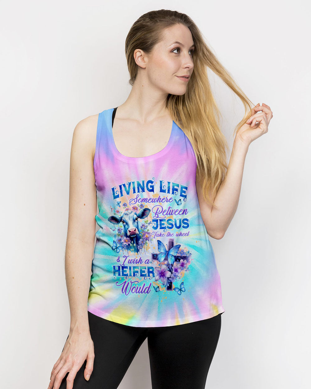 Living Life Somewhere Between Jesus Cow Women's All Over Print Shirt - Tltw1010232