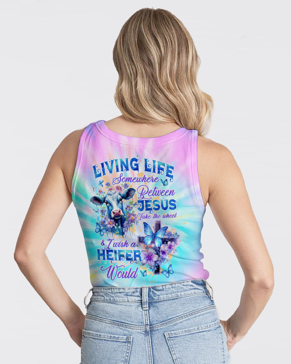 Living Life Somewhere Between Jesus Cow Women's All Over Print Shirt - Tltw1010232