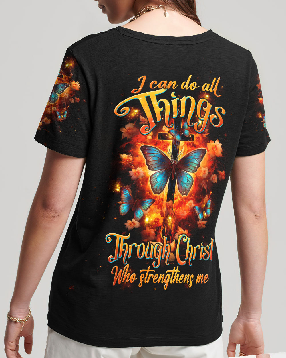 I Can Do All Things Through Christ Butterfly Cross Women's All Over Print Shirt - Tltw1410234