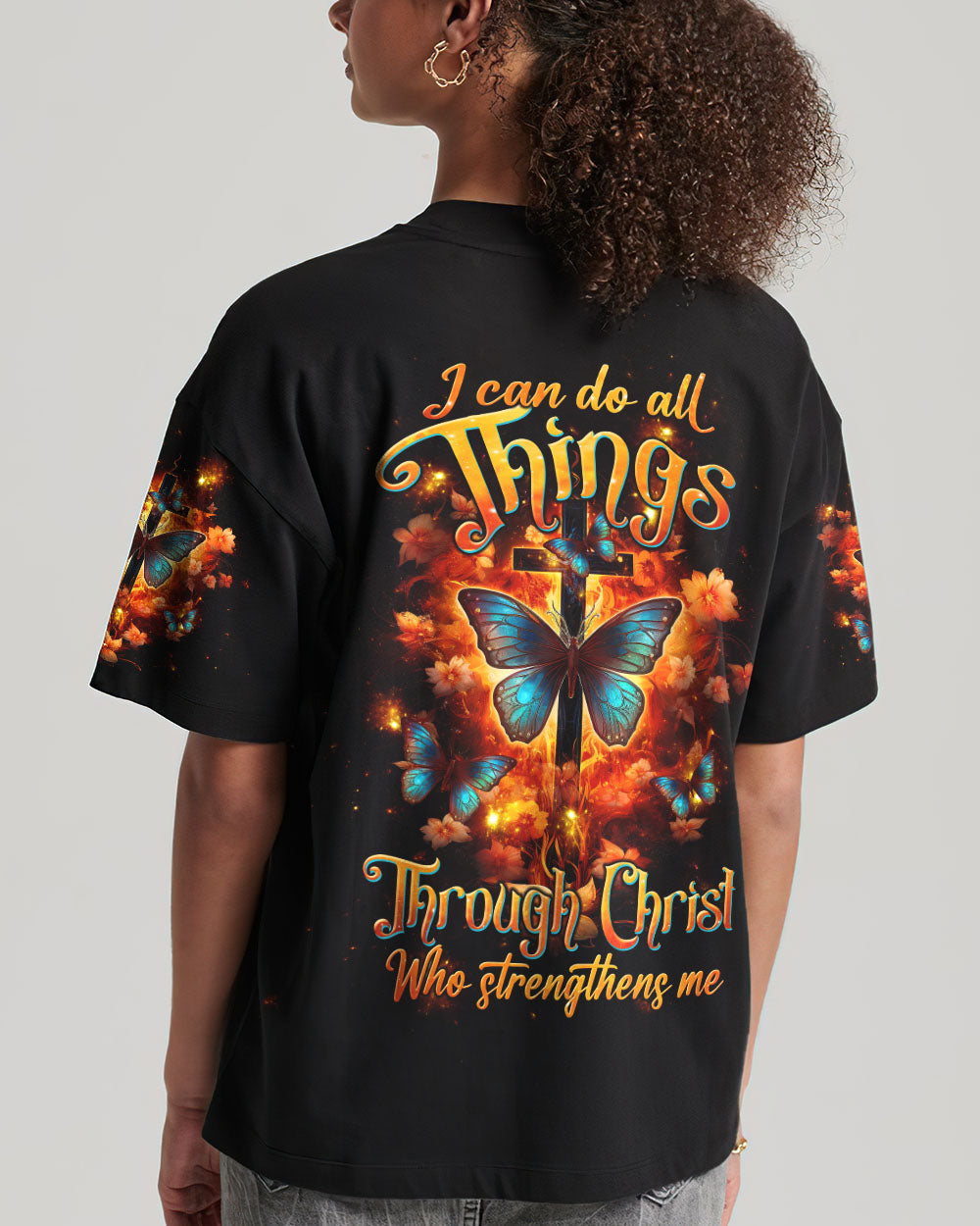 I Can Do All Things Through Christ Butterfly Cross Women's All Over Print Shirt - Tltw1410234