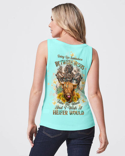 Living Life Somewhere Between Jesus Cow Women's All Over Print Shirt- Tltw2411233