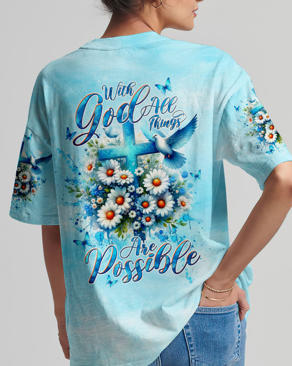 With God All Things Are Possible Daisies Women's All Over Print Shirt - Tltw2902244