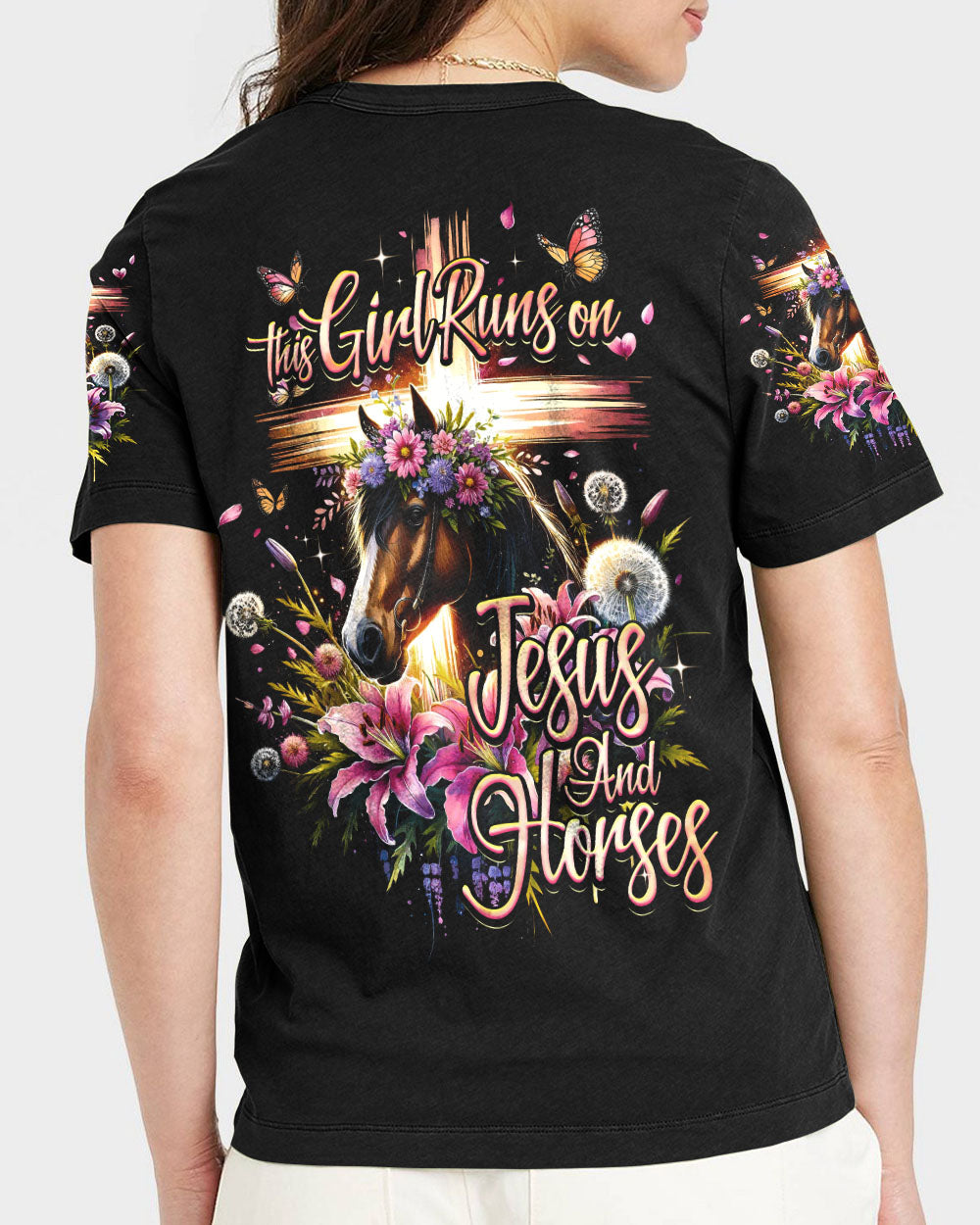 Runs On Jesus And Horses Women's All Over Print Shirt - Ty0112232