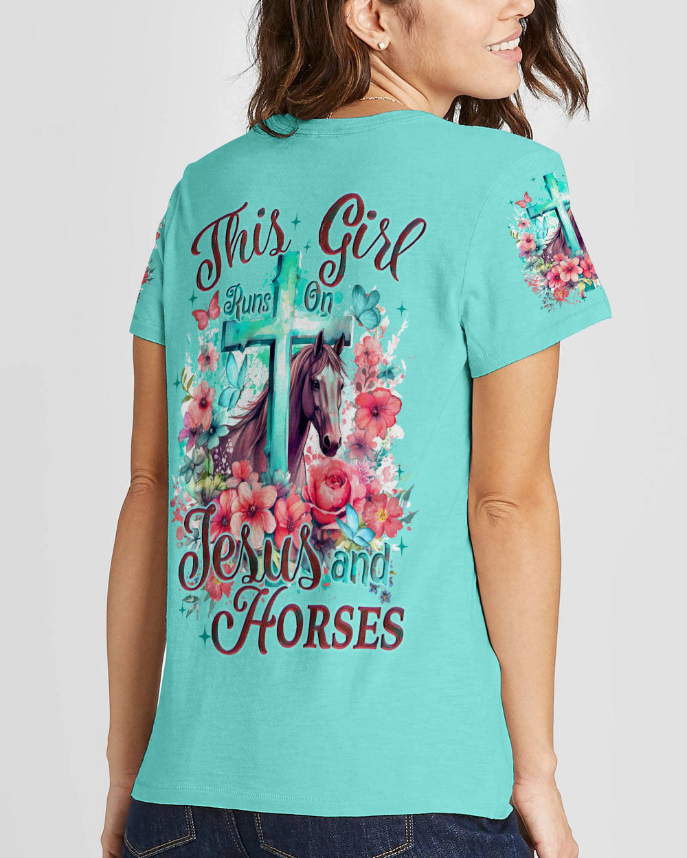 Runs On Jesus And Horses Women's All Over Print Shirt - Tyqy0212232