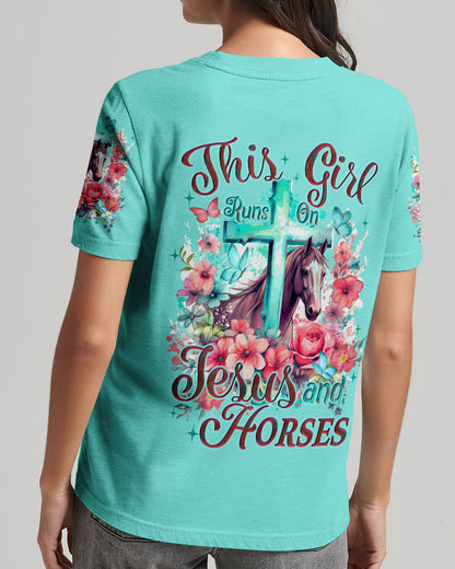 Runs On Jesus And Horses Women's All Over Print Shirt - Tyqy0212232