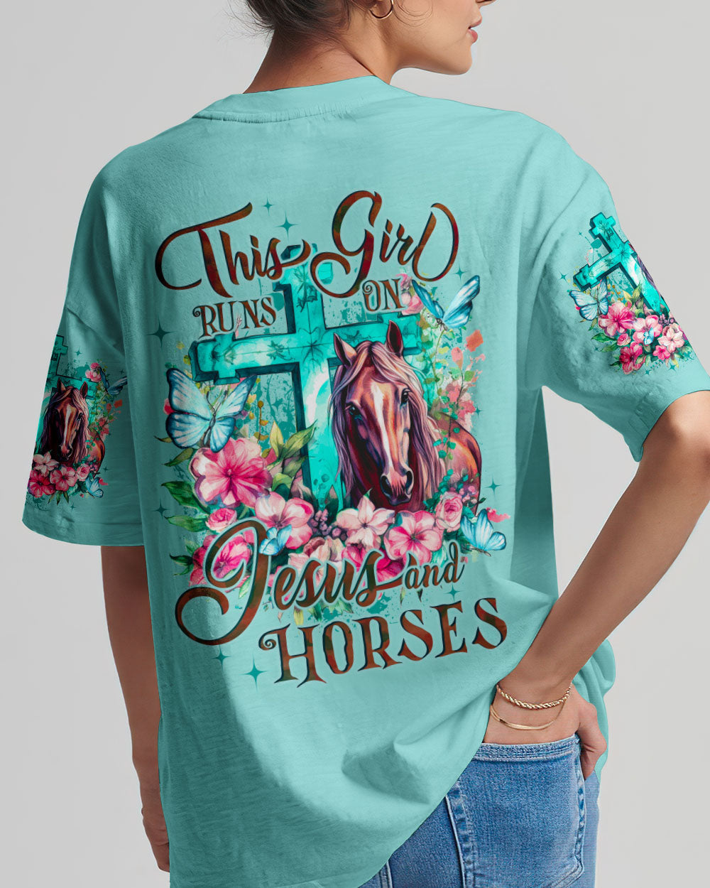 Runs On Jesus And Horses Women's All Over Print Shirt - Tyqy1710231