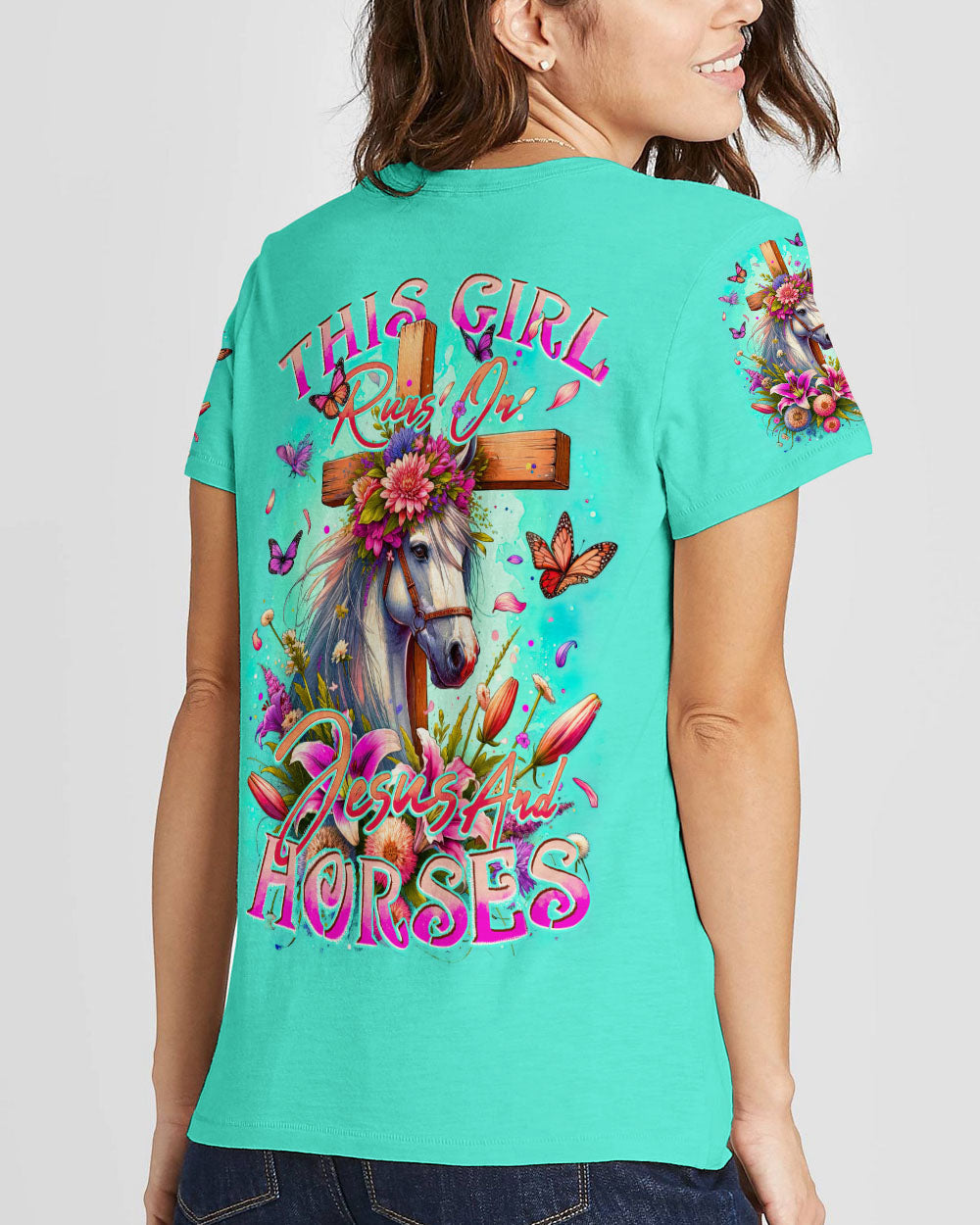 Runs On Jesus And Horses Women's All Over Print Shirt - Tytd0912232