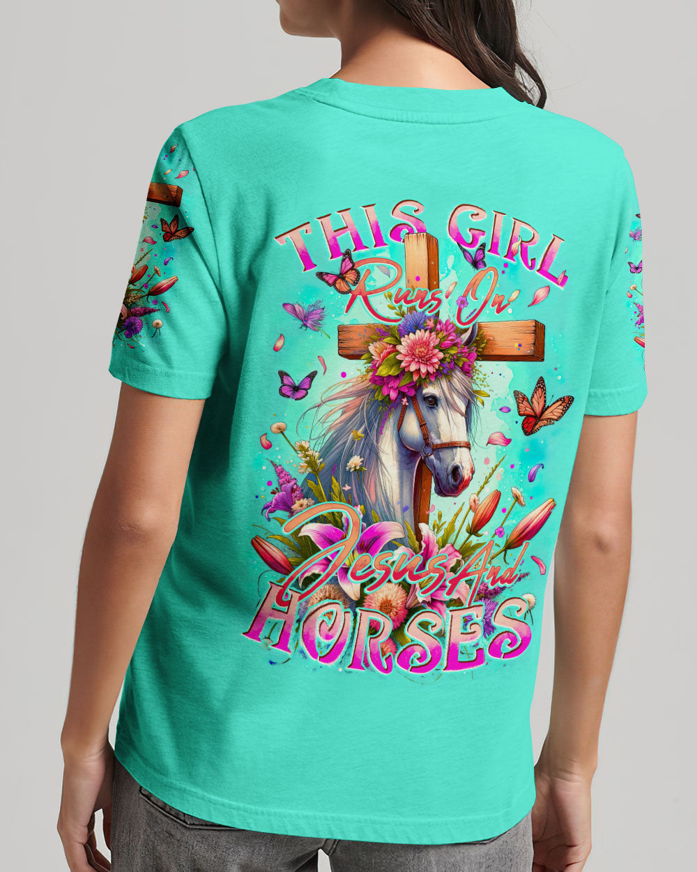 Runs On Jesus And Horses Women's All Over Print Shirt - Tytd0912232