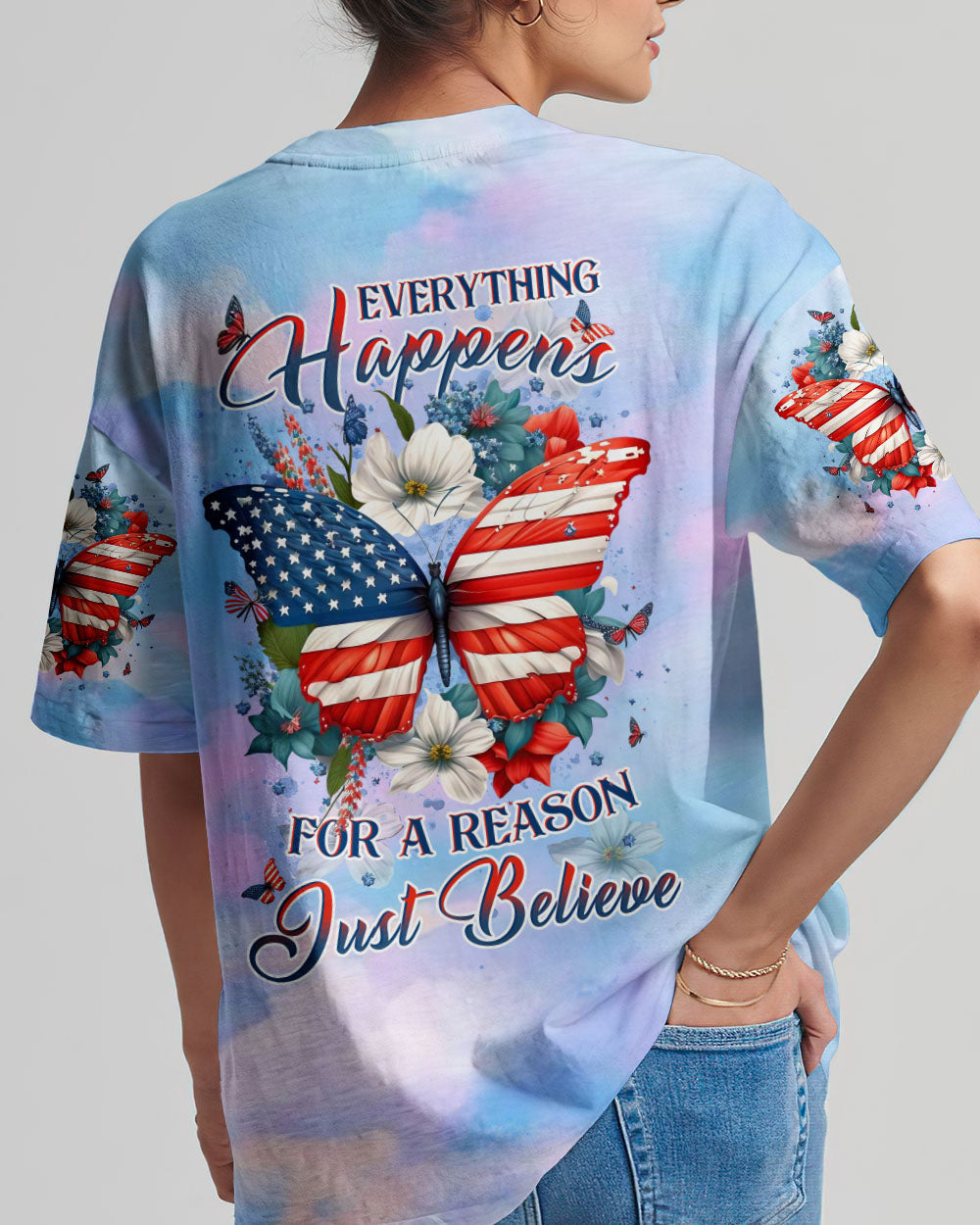 Just Believe Butterfly Flag Women's All Over Print Shirt - Yhdu0408232