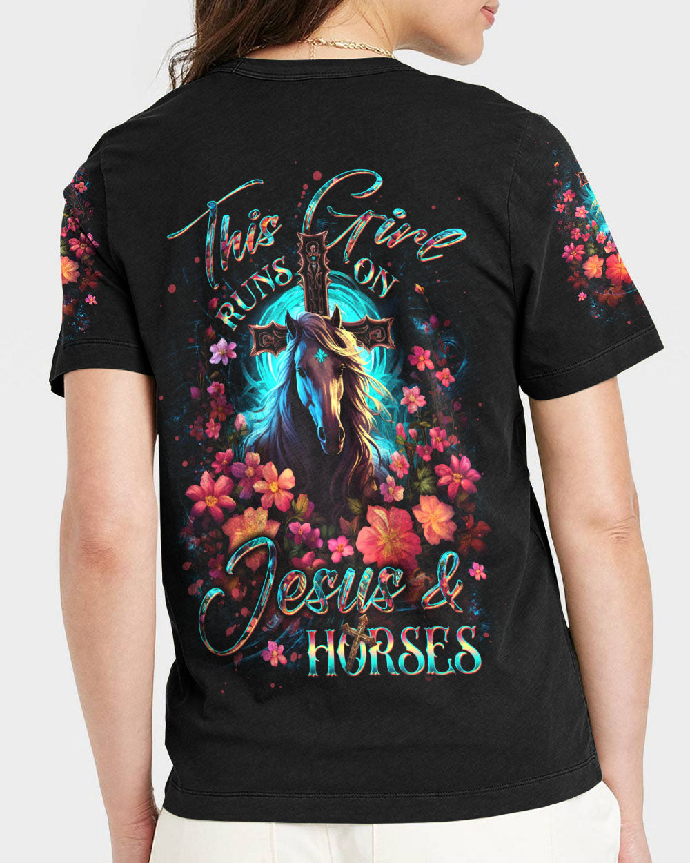 Runs On Jesus And Horses Women's All Over Print Shirt - Yhdu0512233