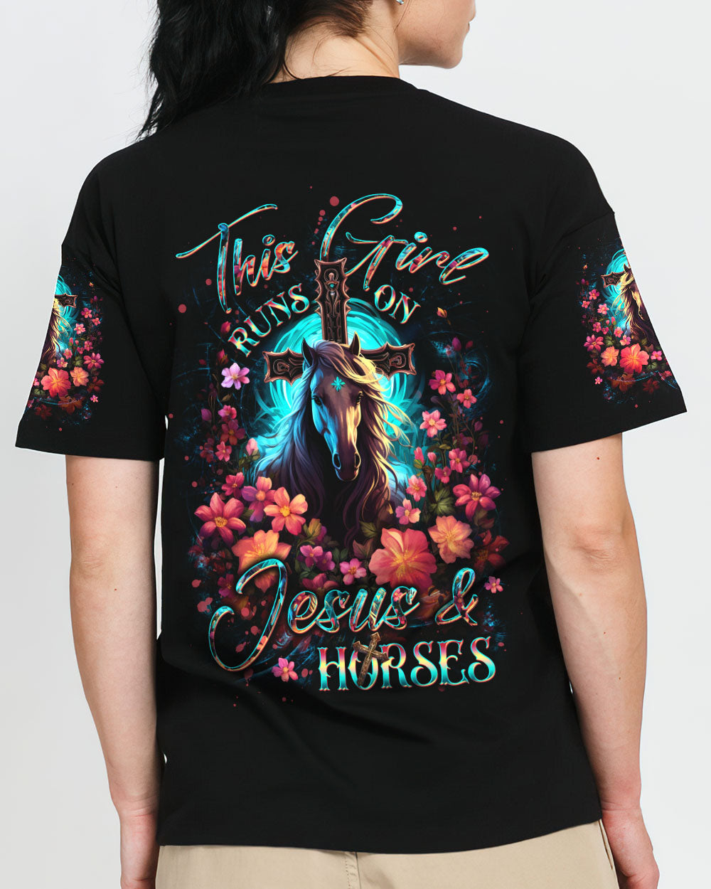 Runs On Jesus And Horses Women's All Over Print Shirt - Yhdu0512233