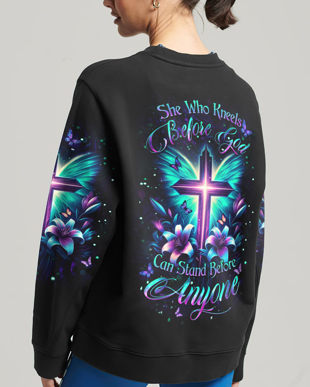 She Who Kneels Before God Cross Wings Women's All Over Print Shirt - Yhdu2411233