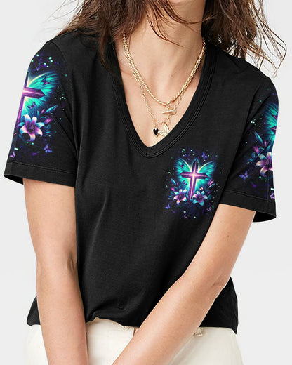 She Who Kneels Before God Cross Wings Women's All Over Print Shirt - Yhdu2411233