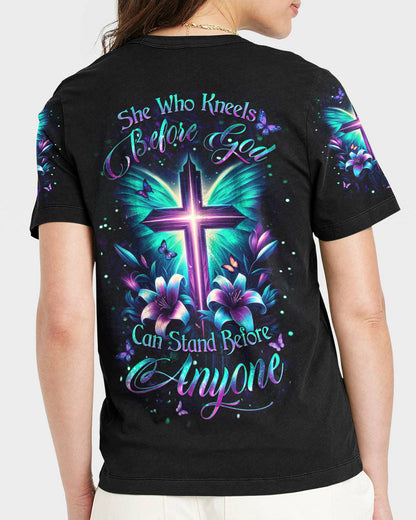 She Who Kneels Before God Cross Wings Women's All Over Print Shirt - Yhdu2411233