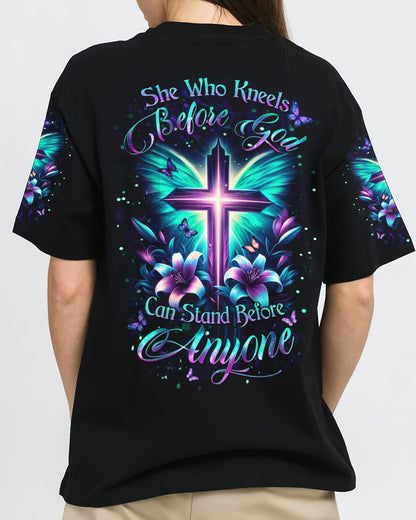 She Who Kneels Before God Cross Wings Women's All Over Print Shirt - Yhdu2411233