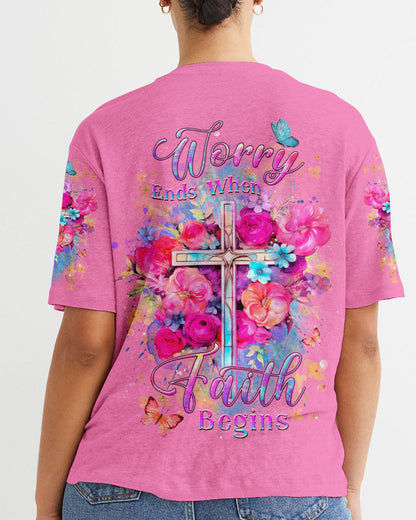 Worry Ends When Faith Begins Women's All Over Print Shirt - Yhdu609231