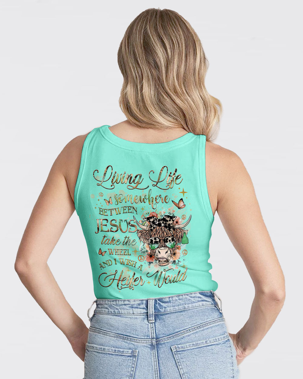 Living Life Somewhere Between Jesus Cow Women's All Over Print Shirt - Yhhg2109233