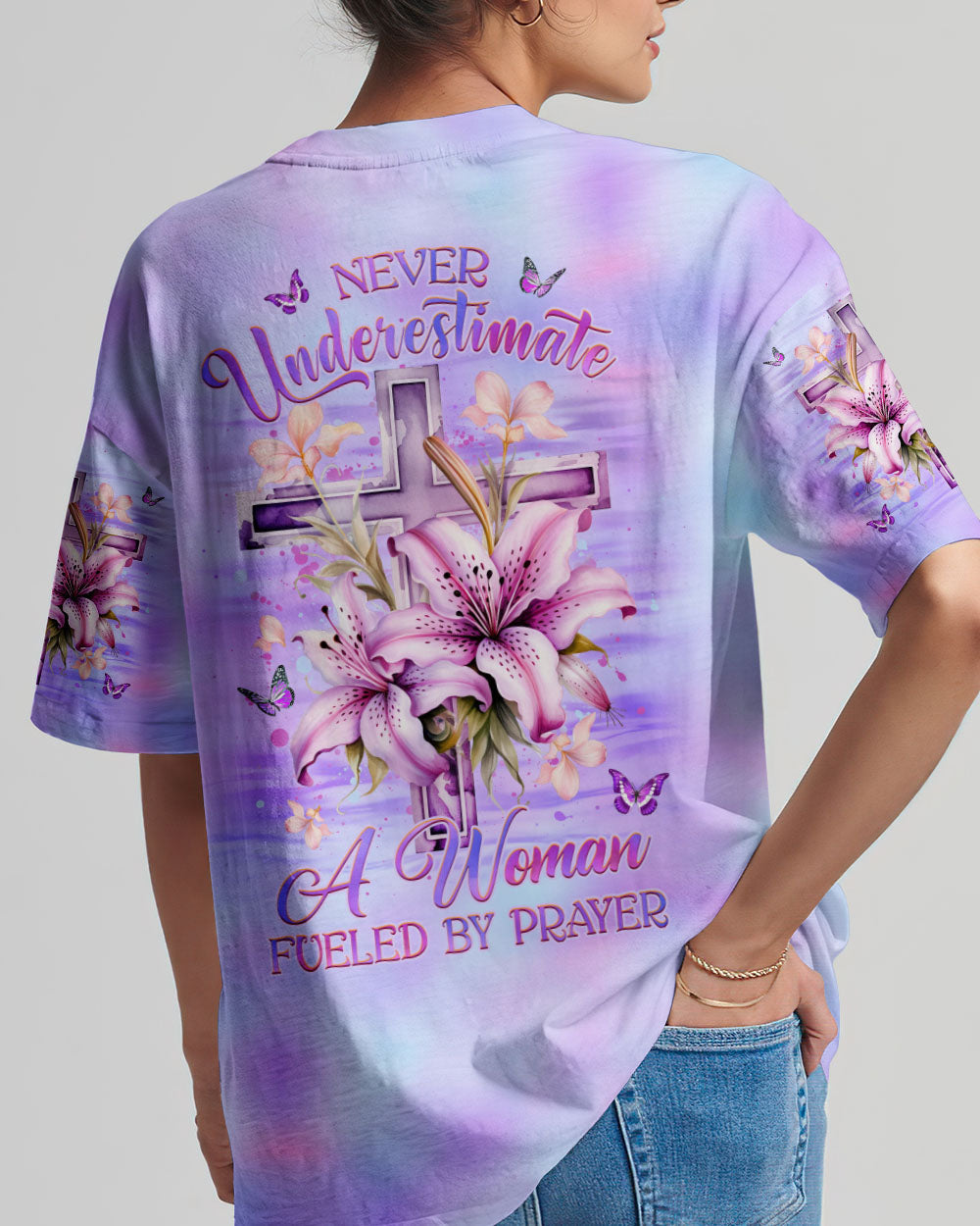 Never Underestimate A Woman Fueled By Prayer Women's All Over Print Shirt - Yhhg2408233