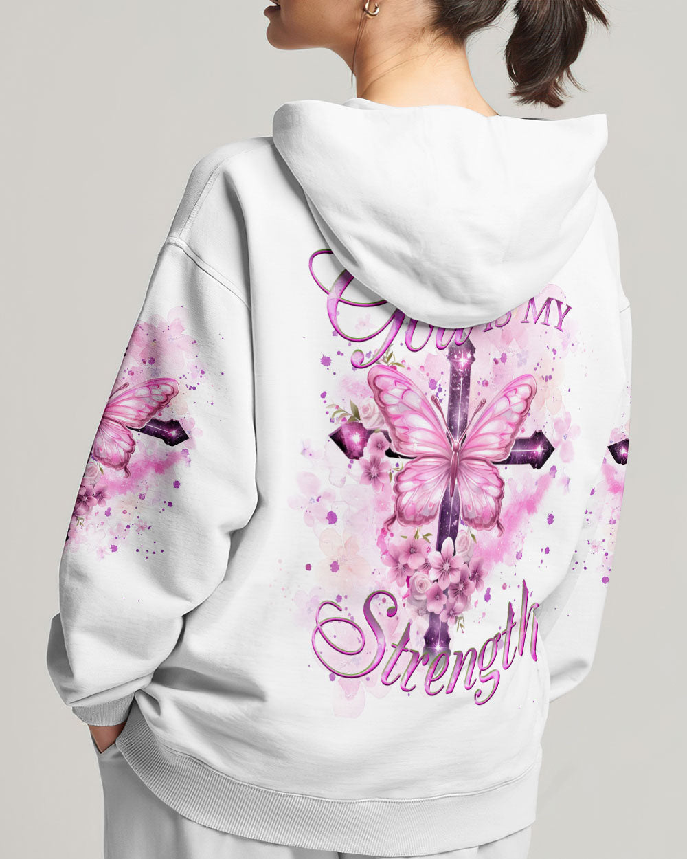 God Is My Strength Cross Butterfly Women's All Over Print Shirt - Yhkd2211231