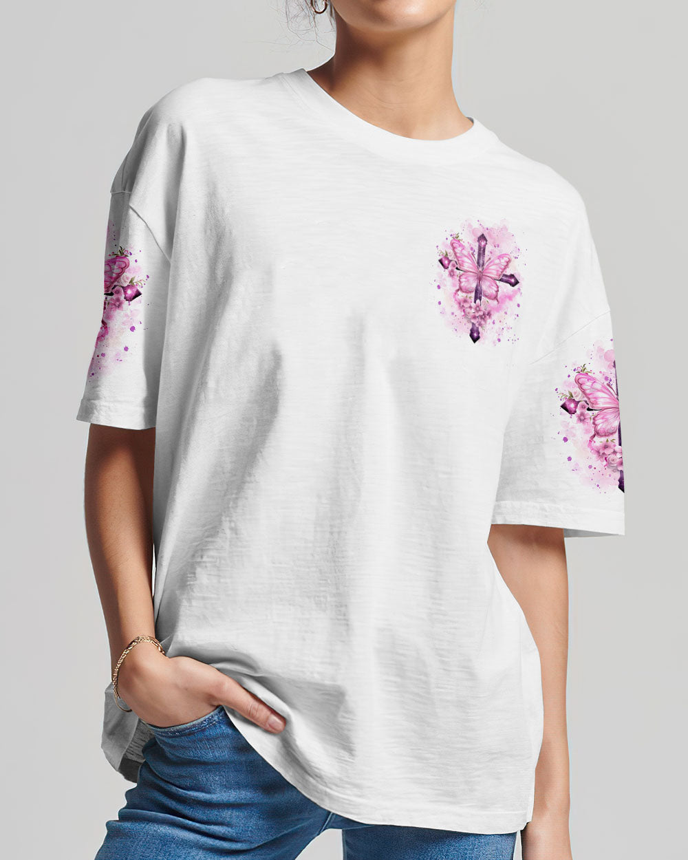 God Is My Strength Cross Butterfly Women's All Over Print Shirt - Yhkd2211231