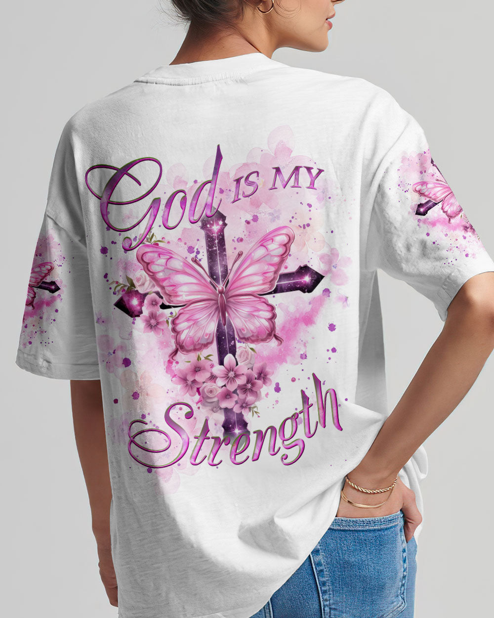 God Is My Strength Cross Butterfly Women's All Over Print Shirt - Yhkd2211231