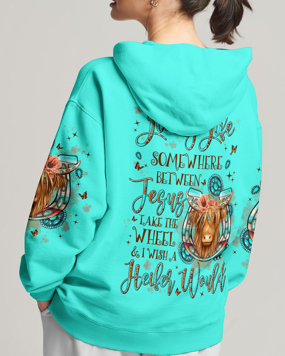 Living Life Somewhere Between Jesus Cow Women's All Over Print Shirt - Yhln1809234