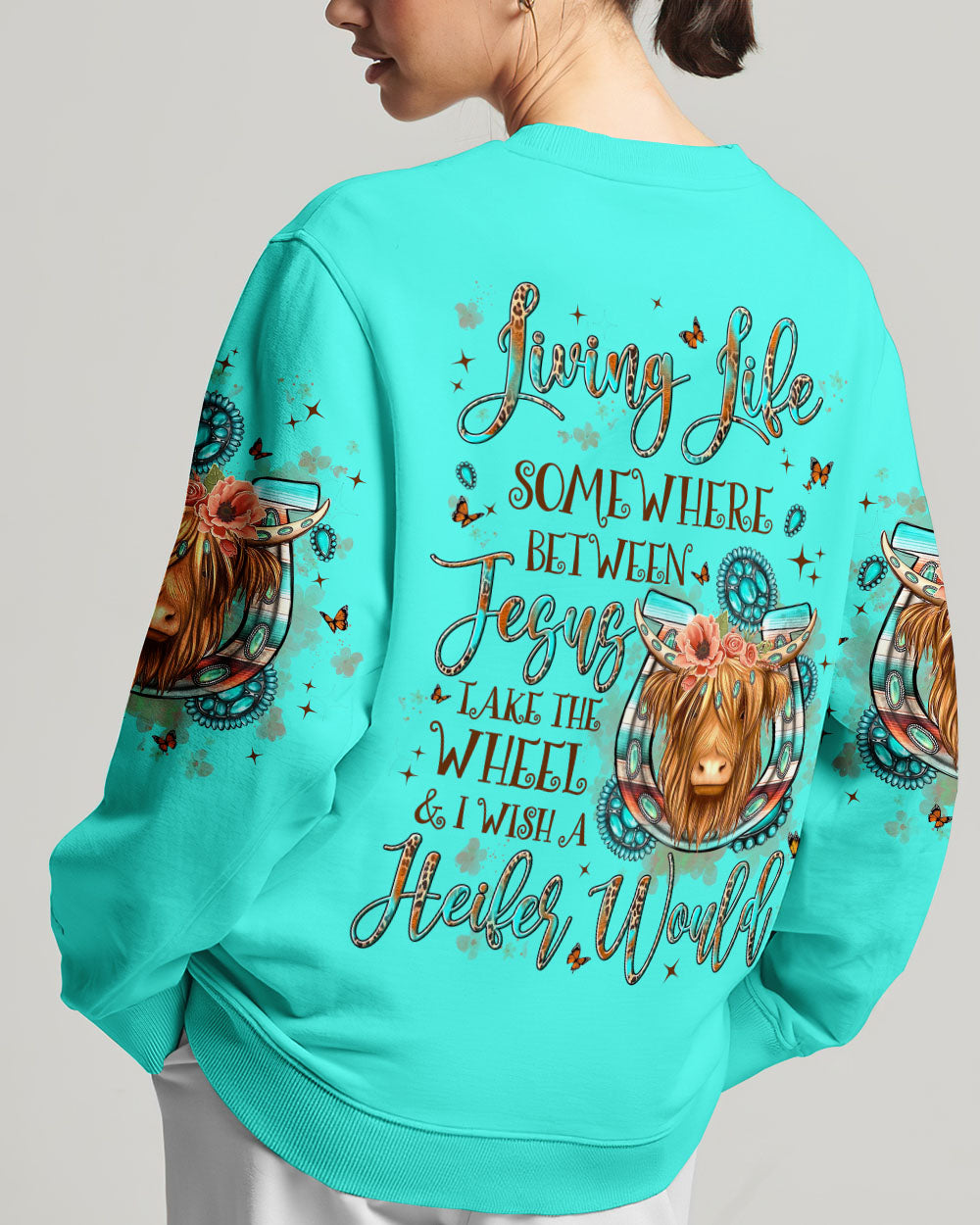 Living Life Somewhere Between Jesus Cow Women's All Over Print Shirt - Yhln1809234