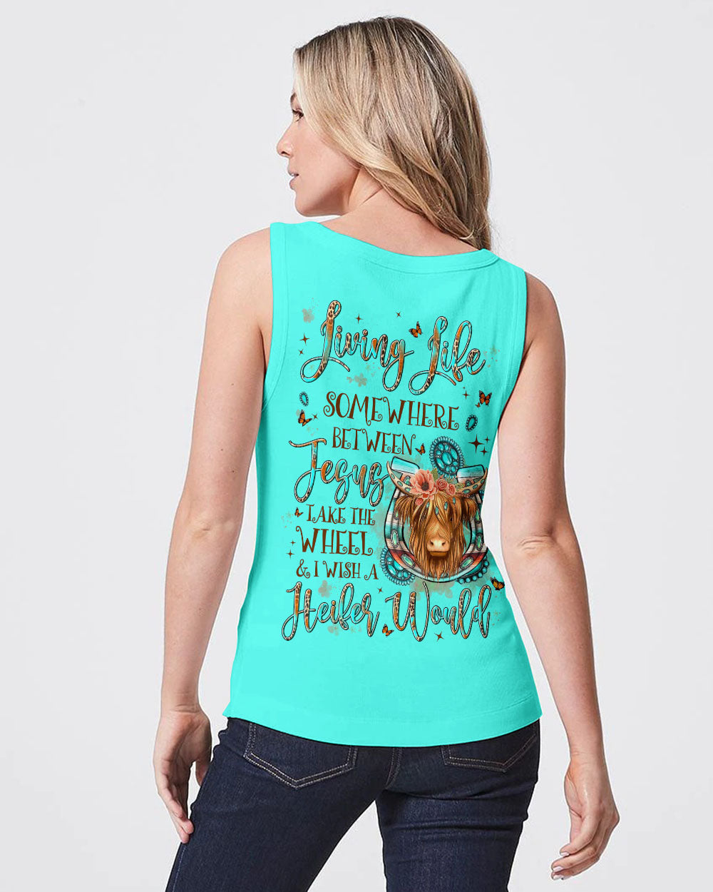 Living Life Somewhere Between Jesus Cow Women's All Over Print Shirt - Yhln1809234