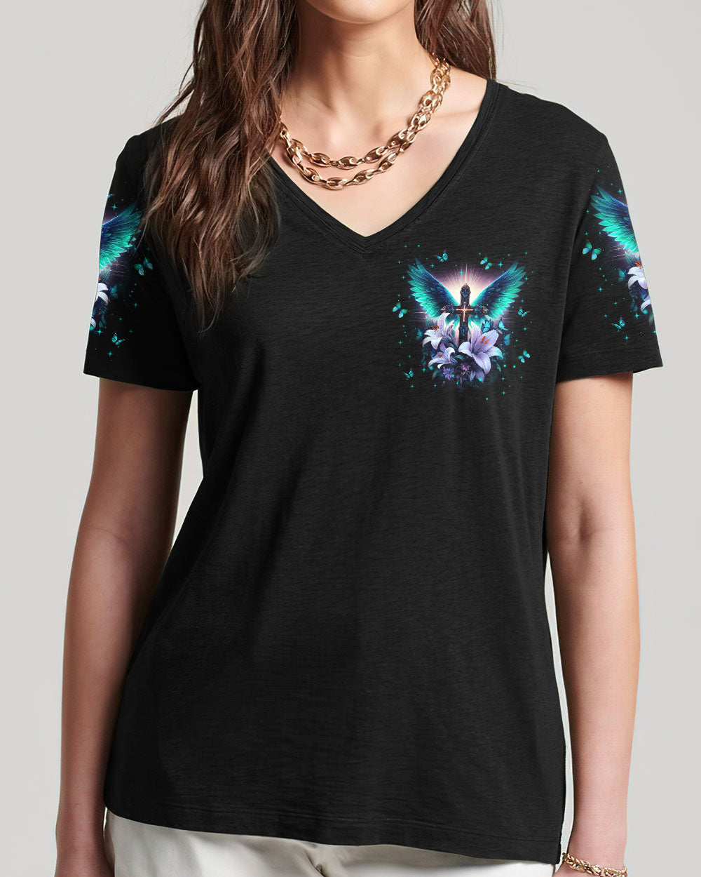 I Believe In God Cross Wings Women's All Over Print Shirt - Yhln2311233