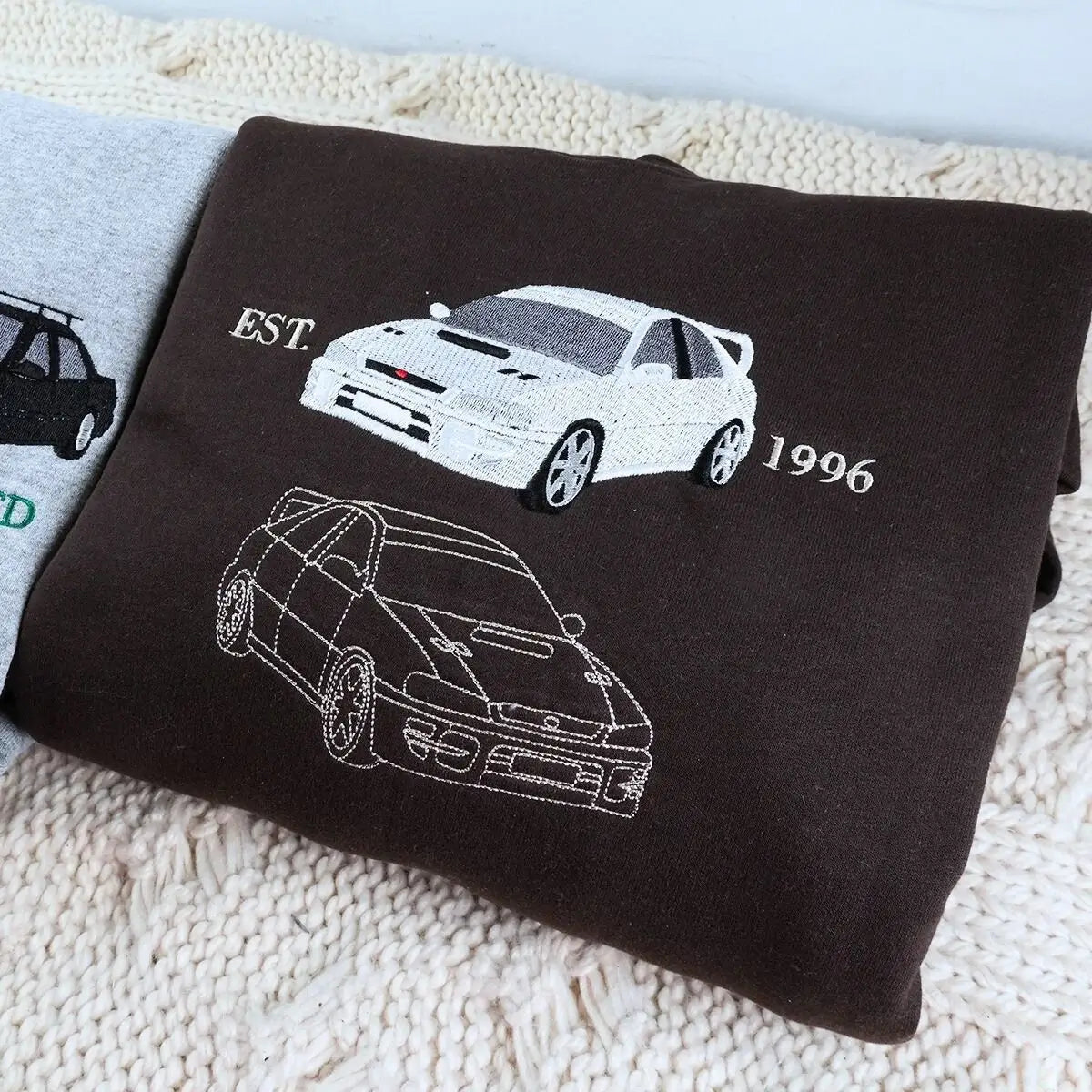 Custom Embroidered Car Portrait from Photo Sweatshirt or Hoodie, Car Name on Chest, Car Lover Gift