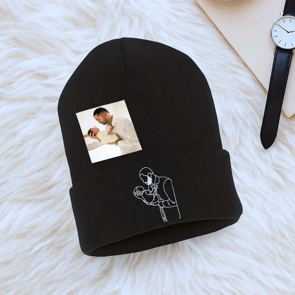 Custom Dad Beanie with Embroidered Portrait from Photo, Best Father's Day Gifts