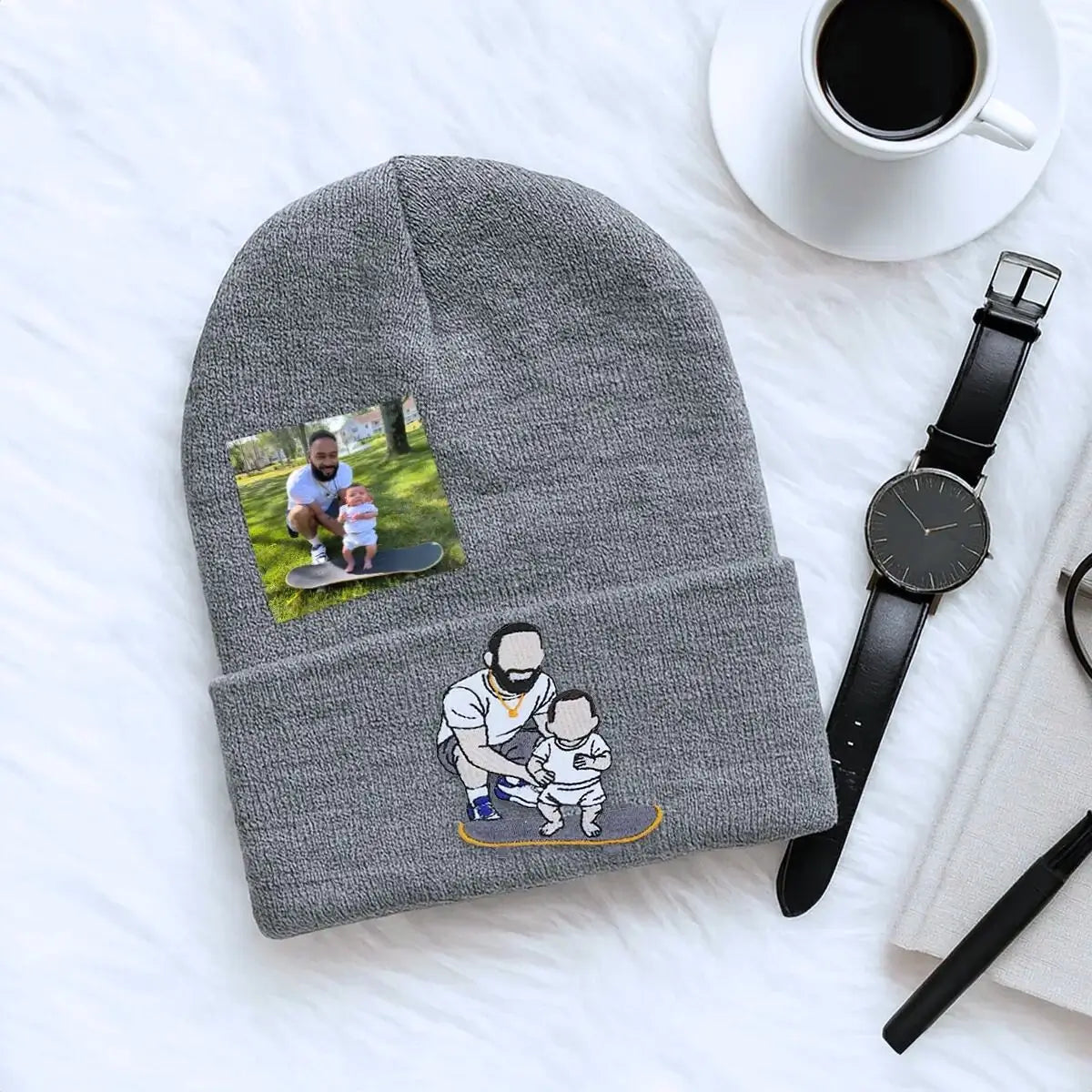 Custom Dad Beanie with Embroidered Portrait from Photo, Best Father's Day Gifts