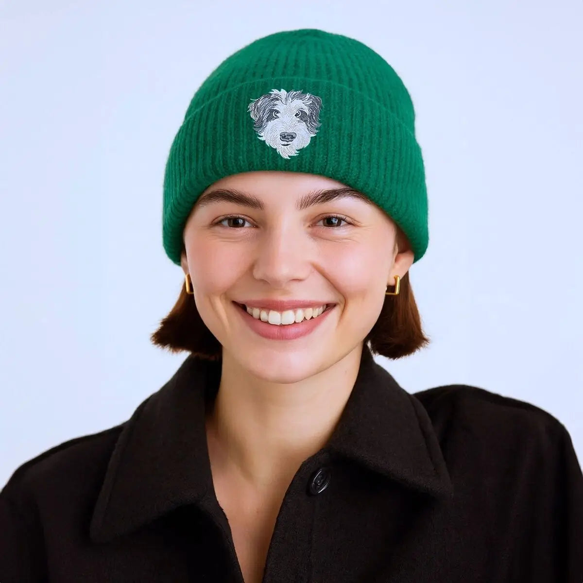 Custom Embroidered Dog Portrait from Photo Beanie Hat, Gift for Dog Lovers, Dog Mom, Dog Dad