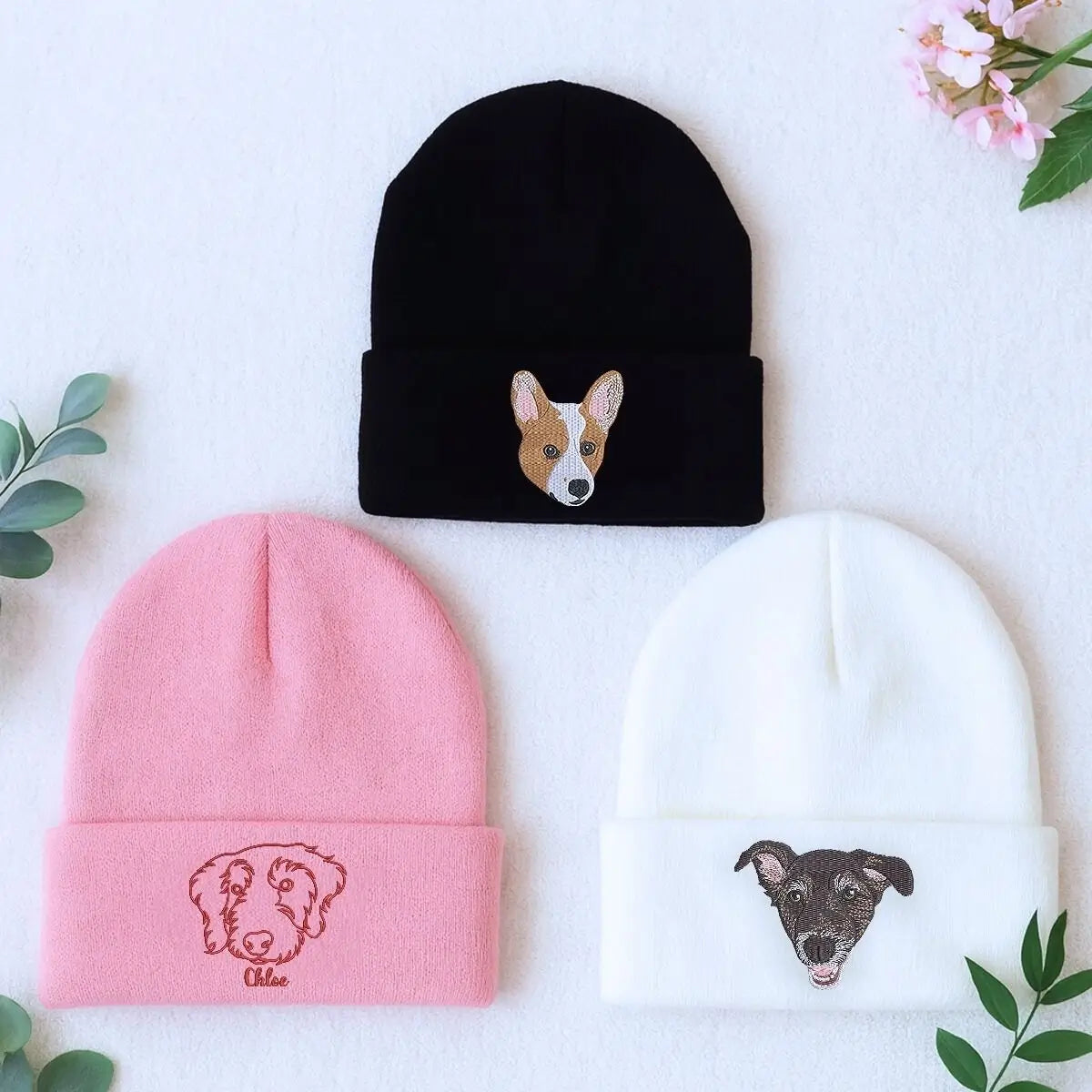 Custom Embroidered Dog Portrait from Photo Beanie Hat, Gift for Dog Lovers, Dog Mom, Dog Dad