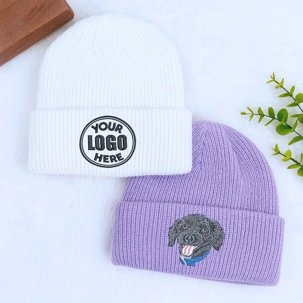 Custom Embroidered Beanie Logo Text Hat, Text Knit Hat, Winter Hat, Womens Beanie